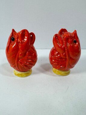 Vintage Maruhon Ware Lobster S&P Shakers Red Ceramic Japan